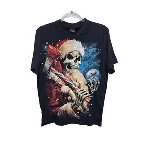 Spiral Direct T-Shirt Mens Medium Black Candy Cane Santa Skull Gothic Graphic